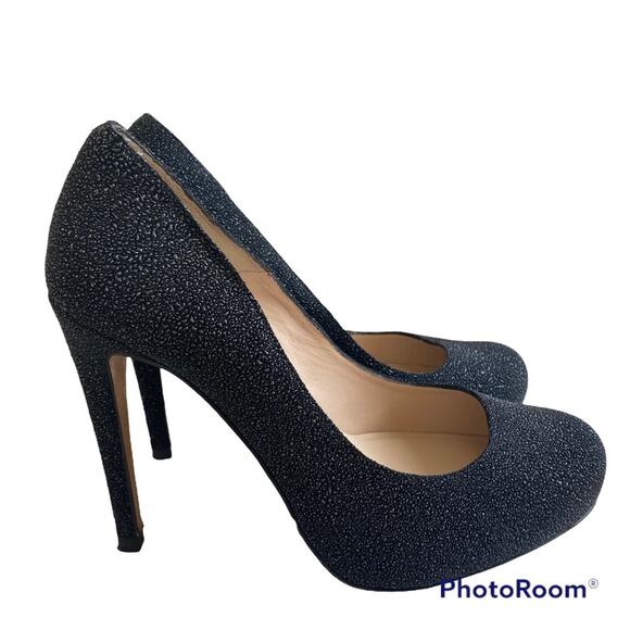 LK Bennett Sledge Glitter Platform Stiletto Black Heel Pumps Size 38 - Picture 1 of 11